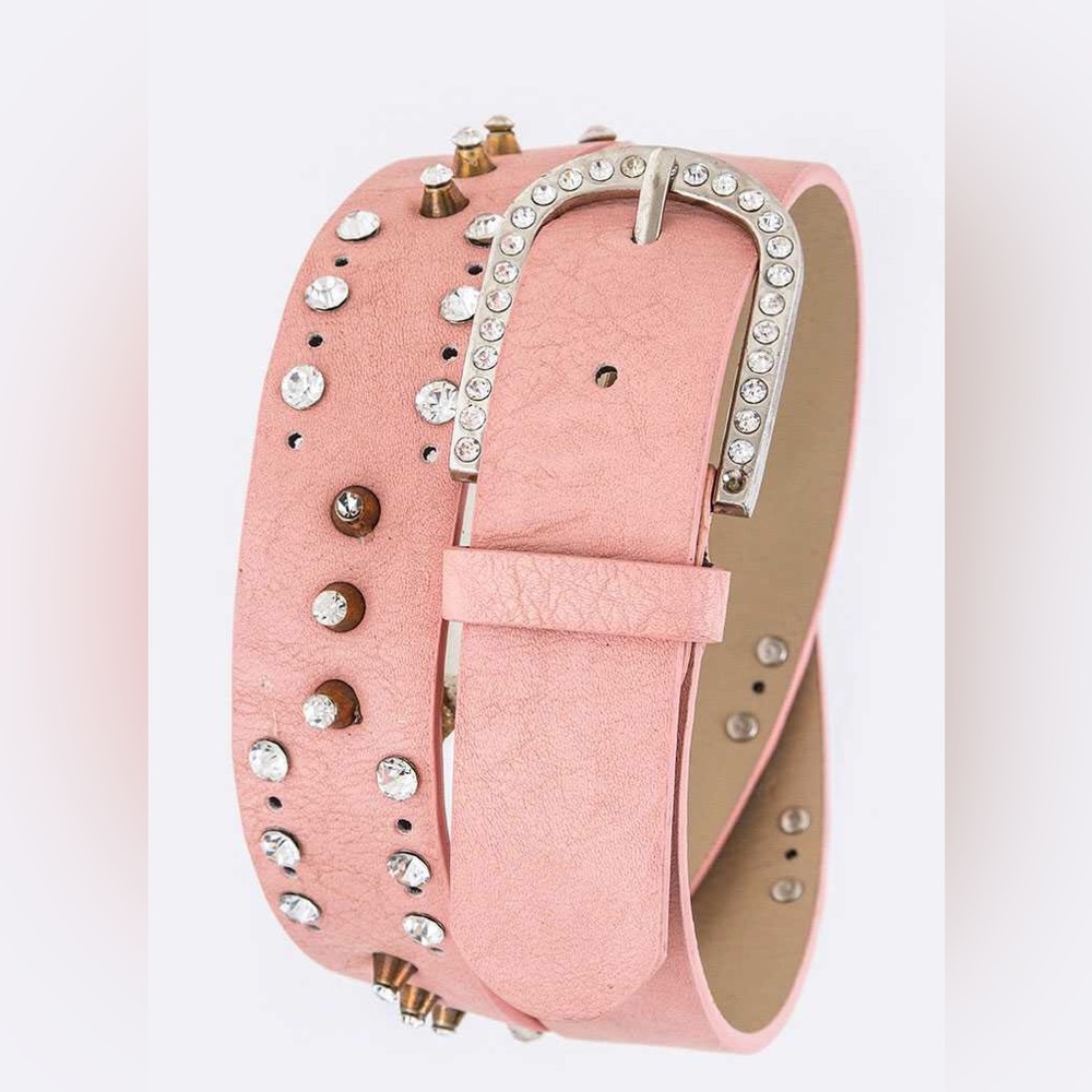 Pink Rhinestone Leather Fashion Statement Belt